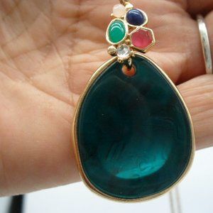 Dark Green Stone Pendant on Gold Chain